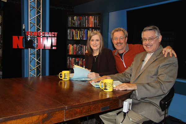 Eugene Beer, Chief Engineer and Producer for WCRS in the Democracy Now! Studio with Amy Goodman and Juan Gonzales